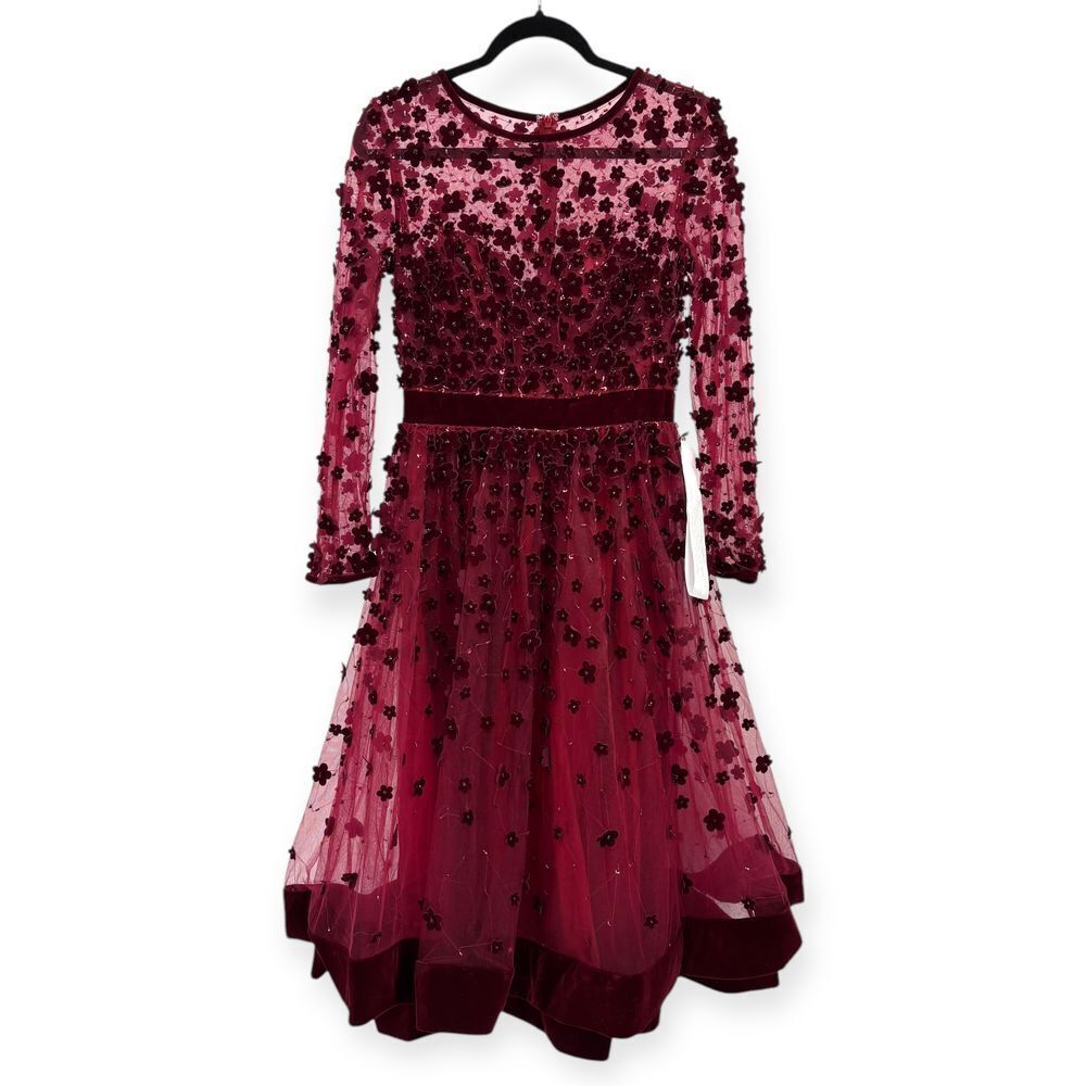 Mac Duggal Embellished Illusion High Neck Long Sleeve Fit & Flare Dress - Size 6 - Picture 4 of 16